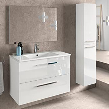 Mueble de baño para lavadora recubierto en melamina de color nogal y blanco  Forme